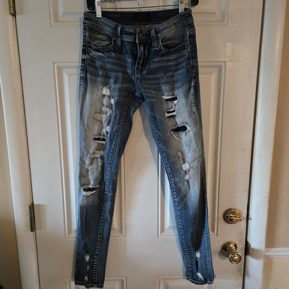 Buckle Black Fit No 53 Ankle Skinny Jeans Women 24 (28x30) Ripped Denim Distress